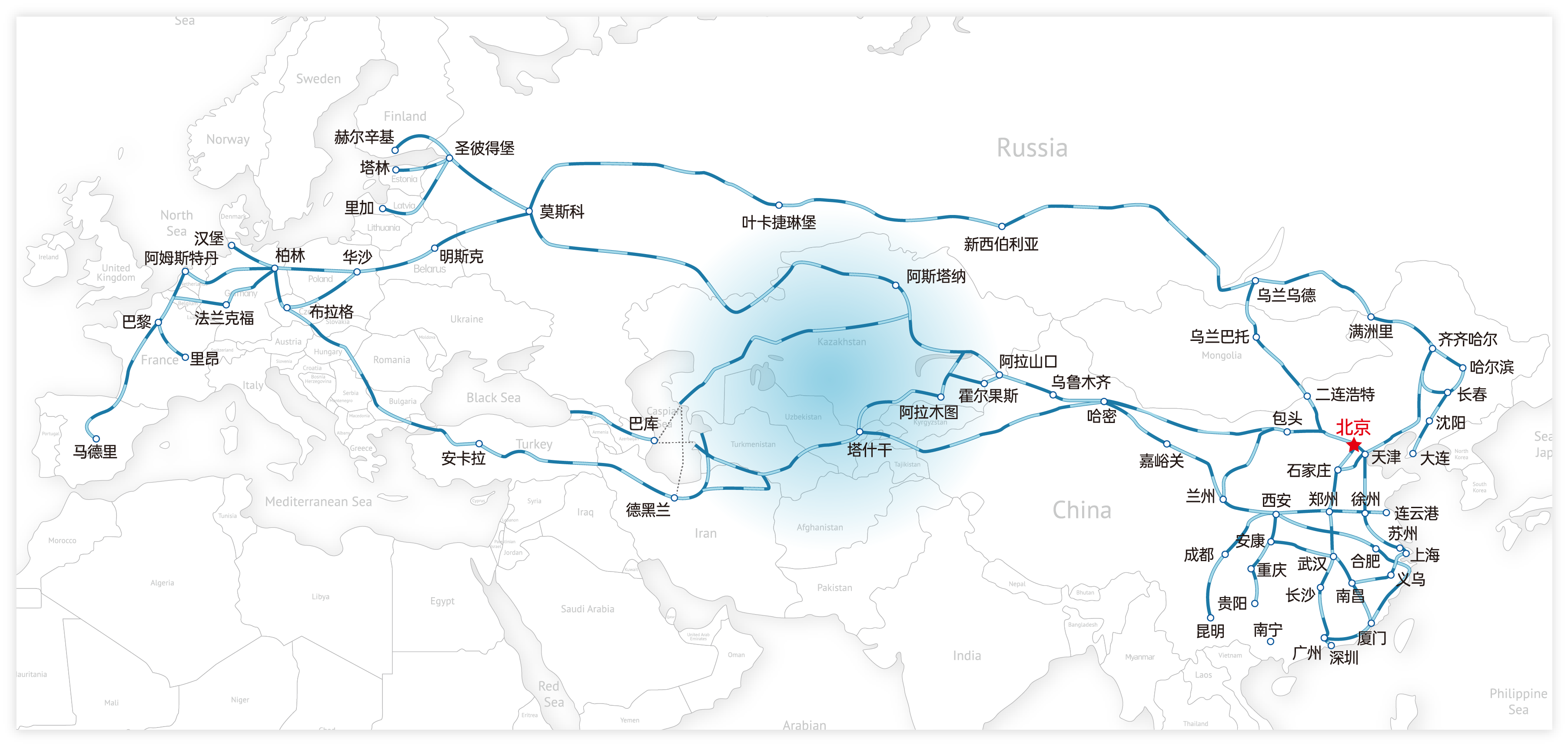 中亚班列地图