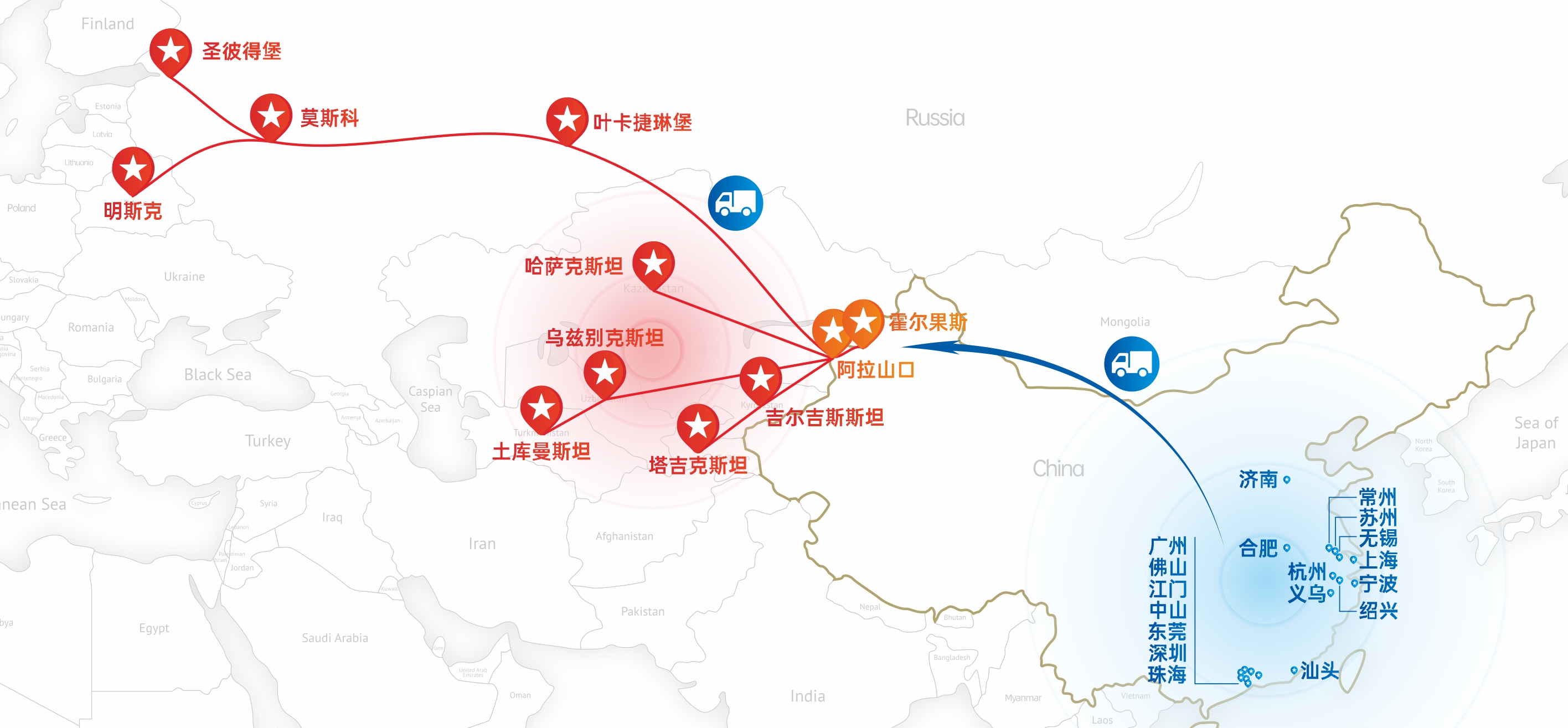 中亚五国卡航地图