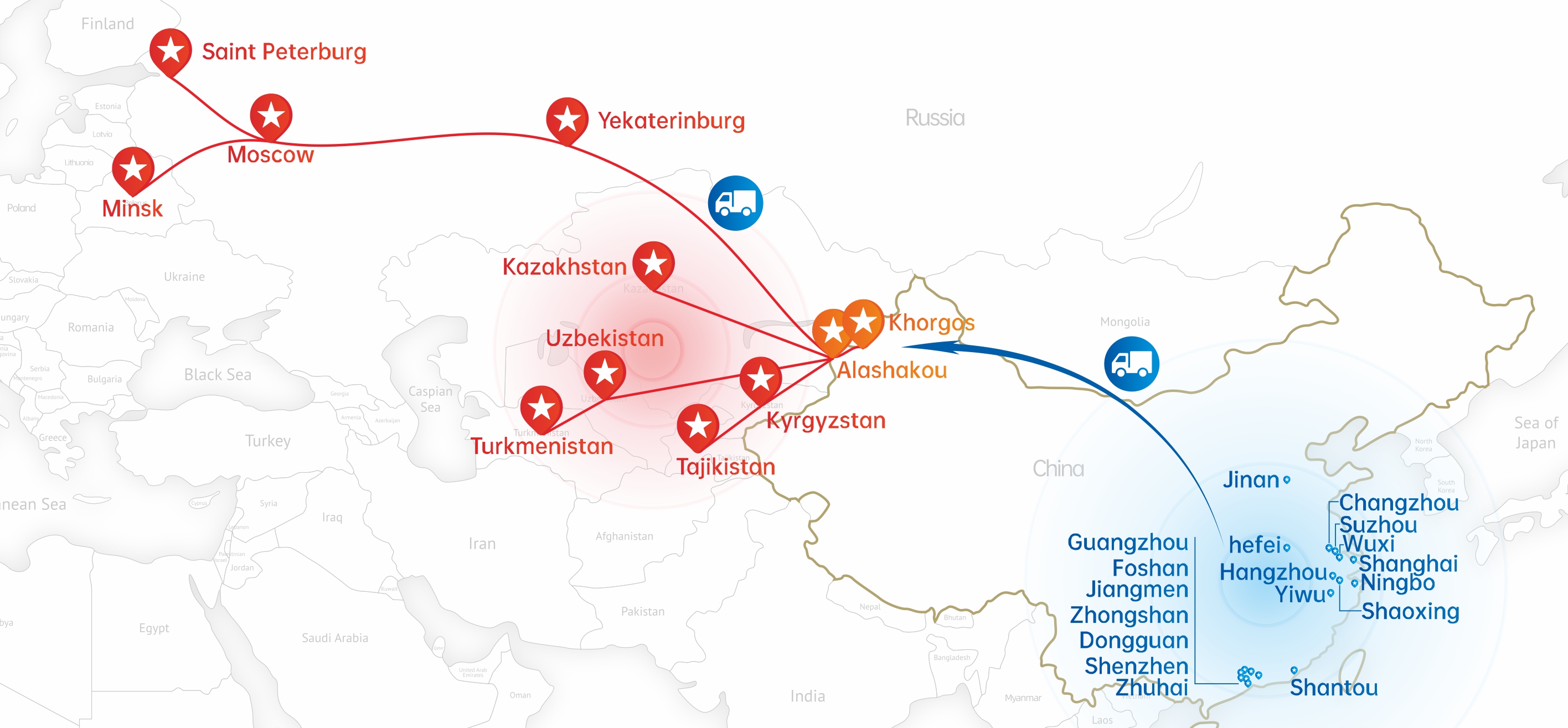 中亚五国卡航地图